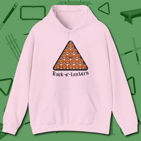 Rack O Lantern Hoodie, front view, in Light Pink made for pool sharks, not posers