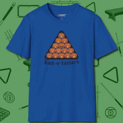 Rack-O'-Lantern T-Shirt, front view, in Royal like your stroke — smooth and deliberate