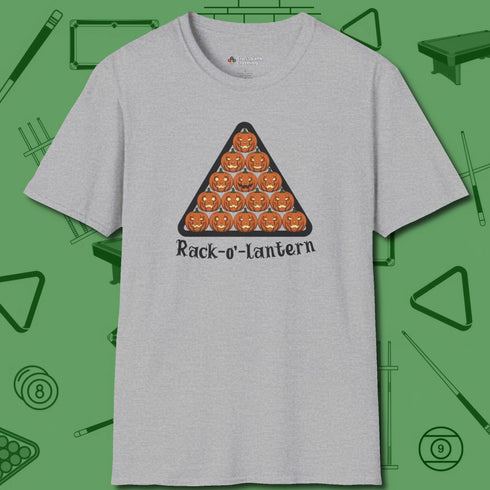 Rack-O'-Lantern T-Shirt, front view, in Sport Grey look good while calling your pocket