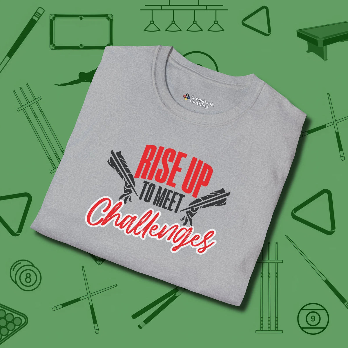 Rise Up to Meet Challenges T-Shirt, folded view, in Sport Grey put your best game on display