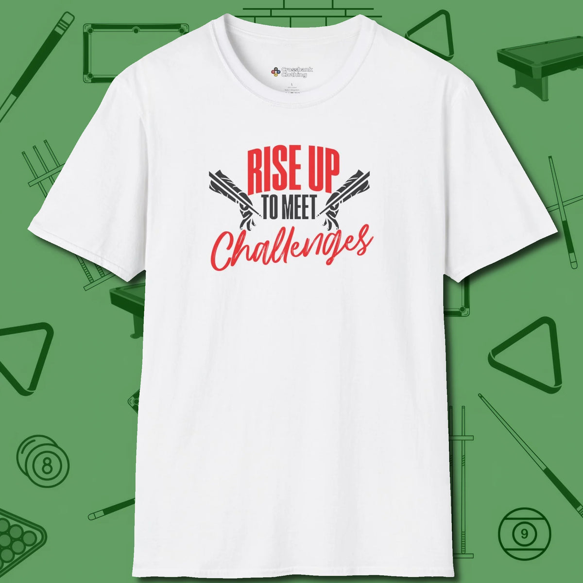 Rise Up to Meet Challenges T-Shirt, front view, in White smart apparel for strategic players