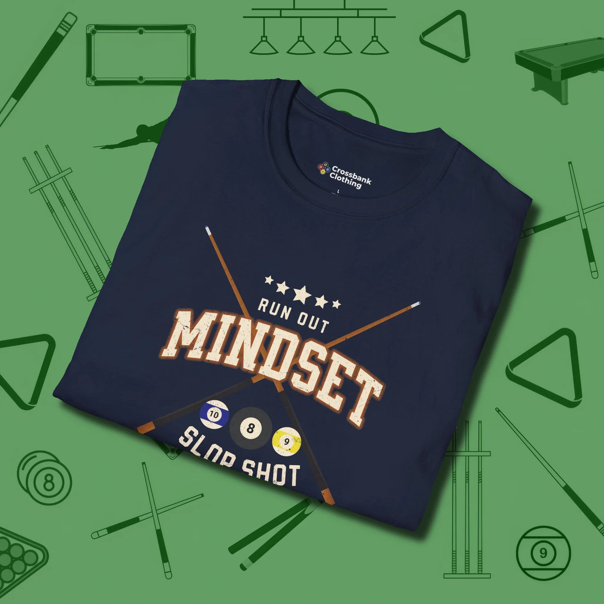 Run Out Mindset/Slop Shot Skills T-Shirt, folded view, in Navy the shirt that plays position