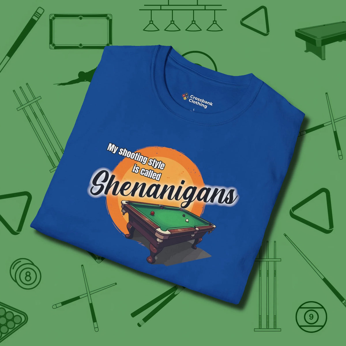Shenanigans Style T-Shirt, folded view, in Royal smart apparel for strategic players