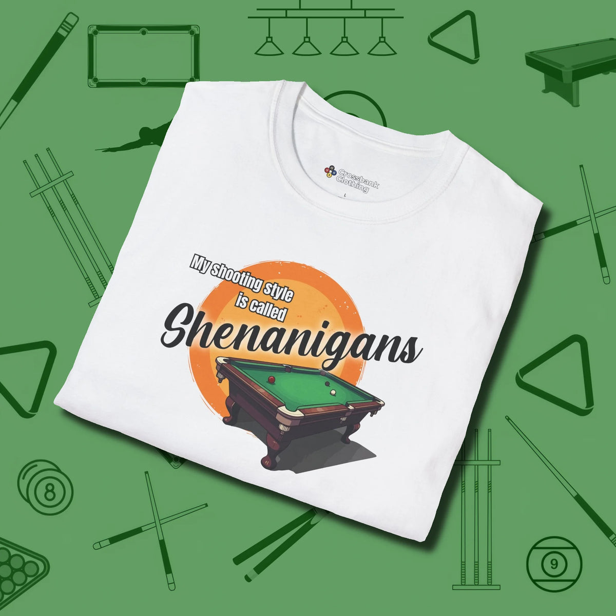 Shenanigans Style T-Shirt, folded view, in White confidence stitched in every seam