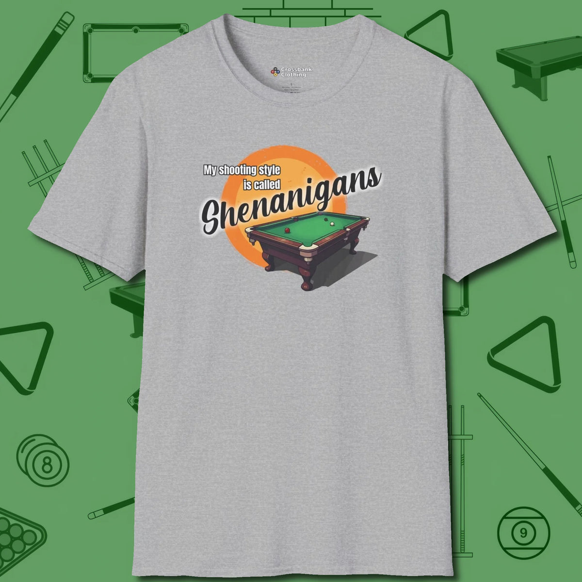 Shenanigans Style T-Shirt, front view, in Sport Grey ideal for clean hits and clean fits