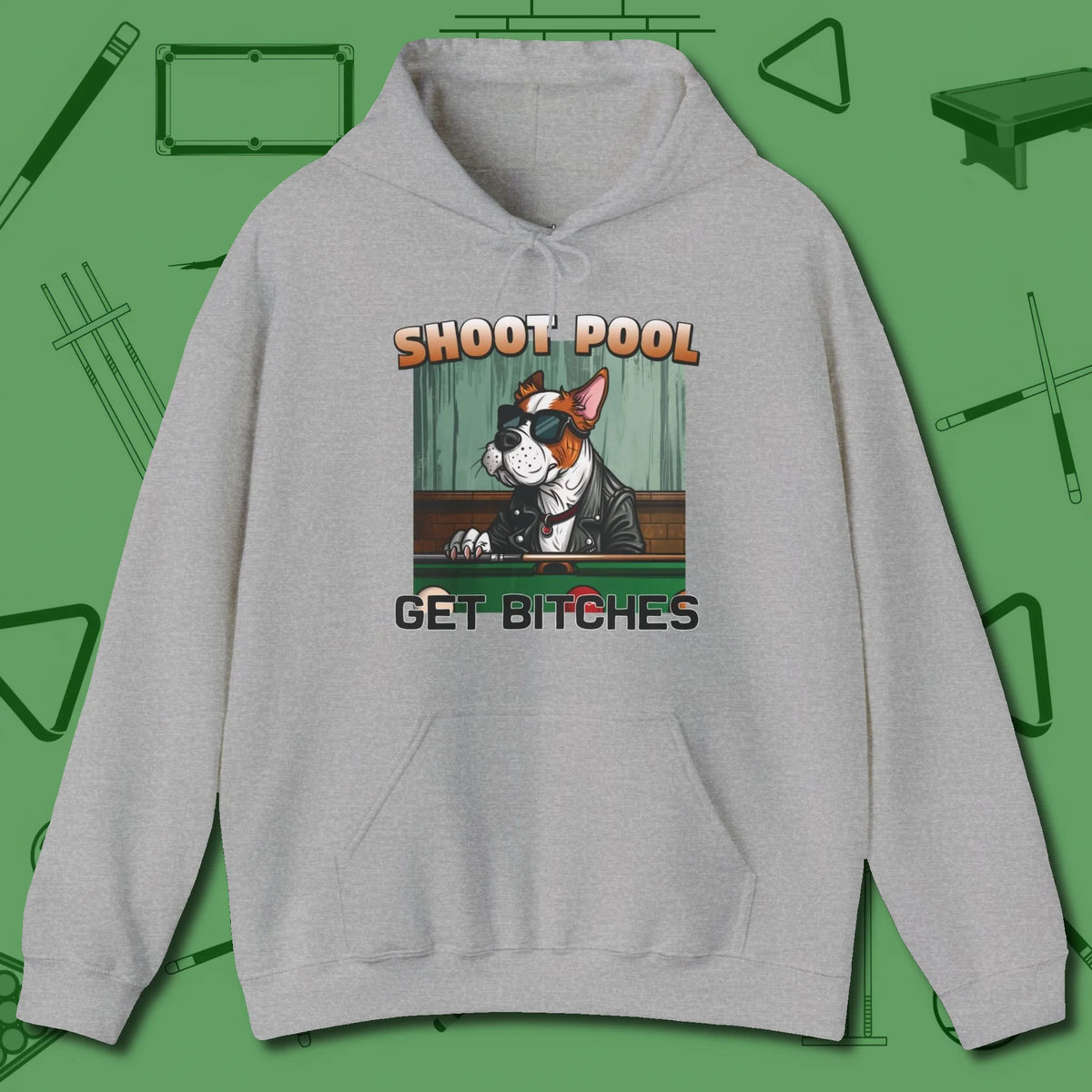 Shoot Get Bitches Hoodie, front view, in Sport Grey it’s not a hobby — it’s a lifestyle