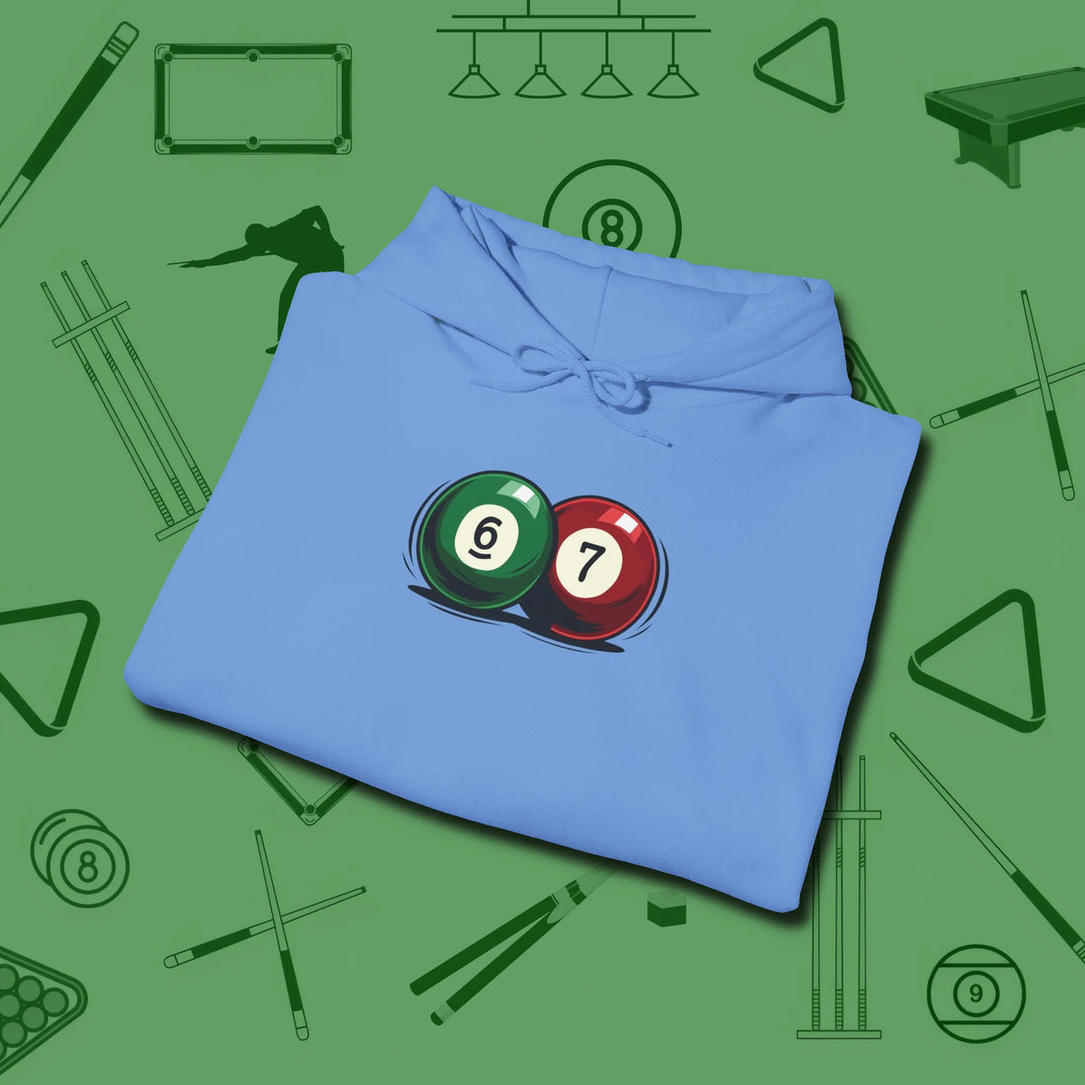 Six Seven Hoodie, folded view, in Carolina Blue earns respect before the first shot