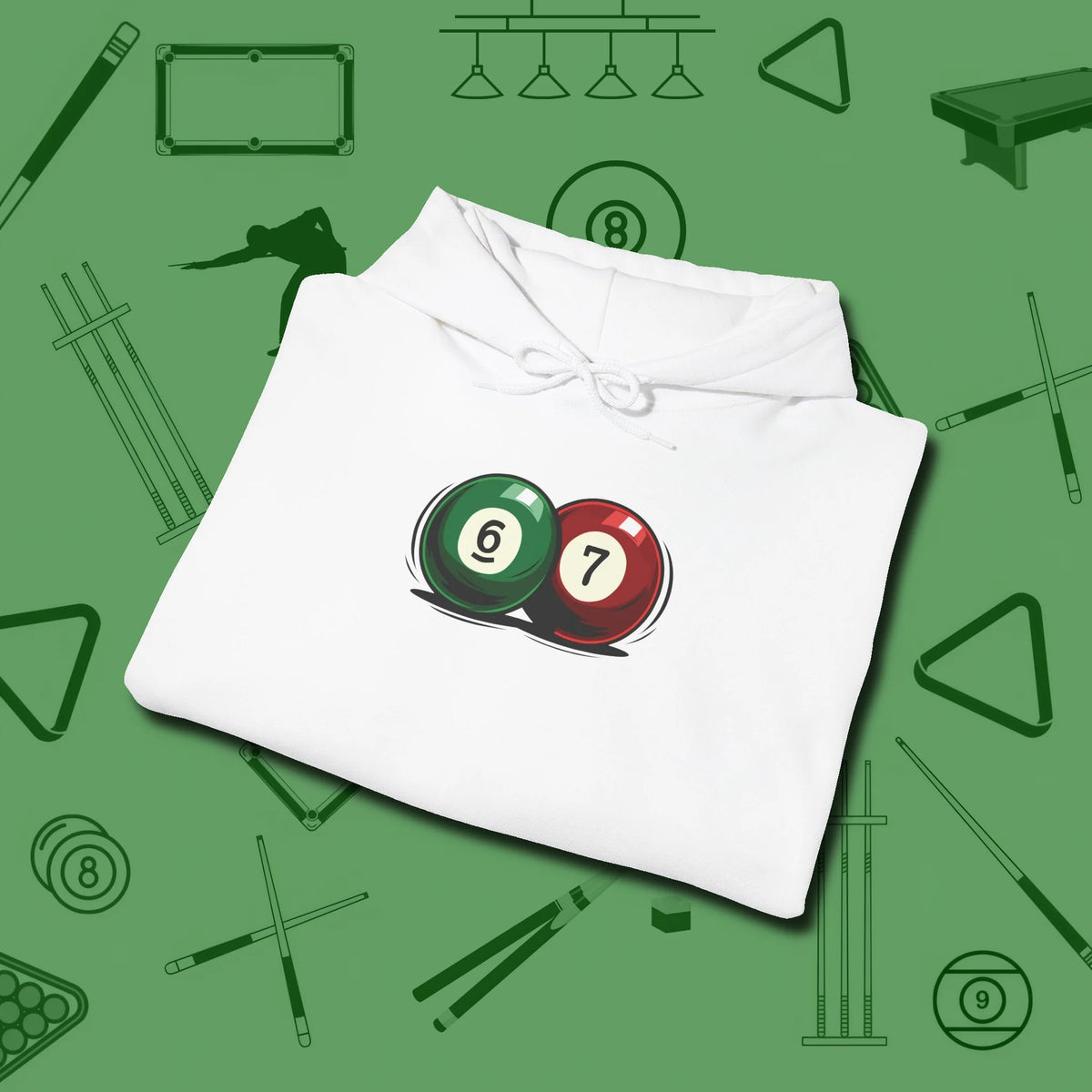 Six Seven Hoodie, folded view, in White like your stroke — smooth and deliberate