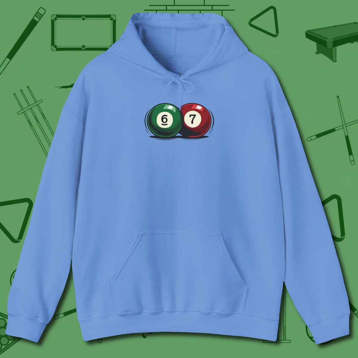 Six Seven Hoodie, front view, in Carolina Blue helps your stroke and your style