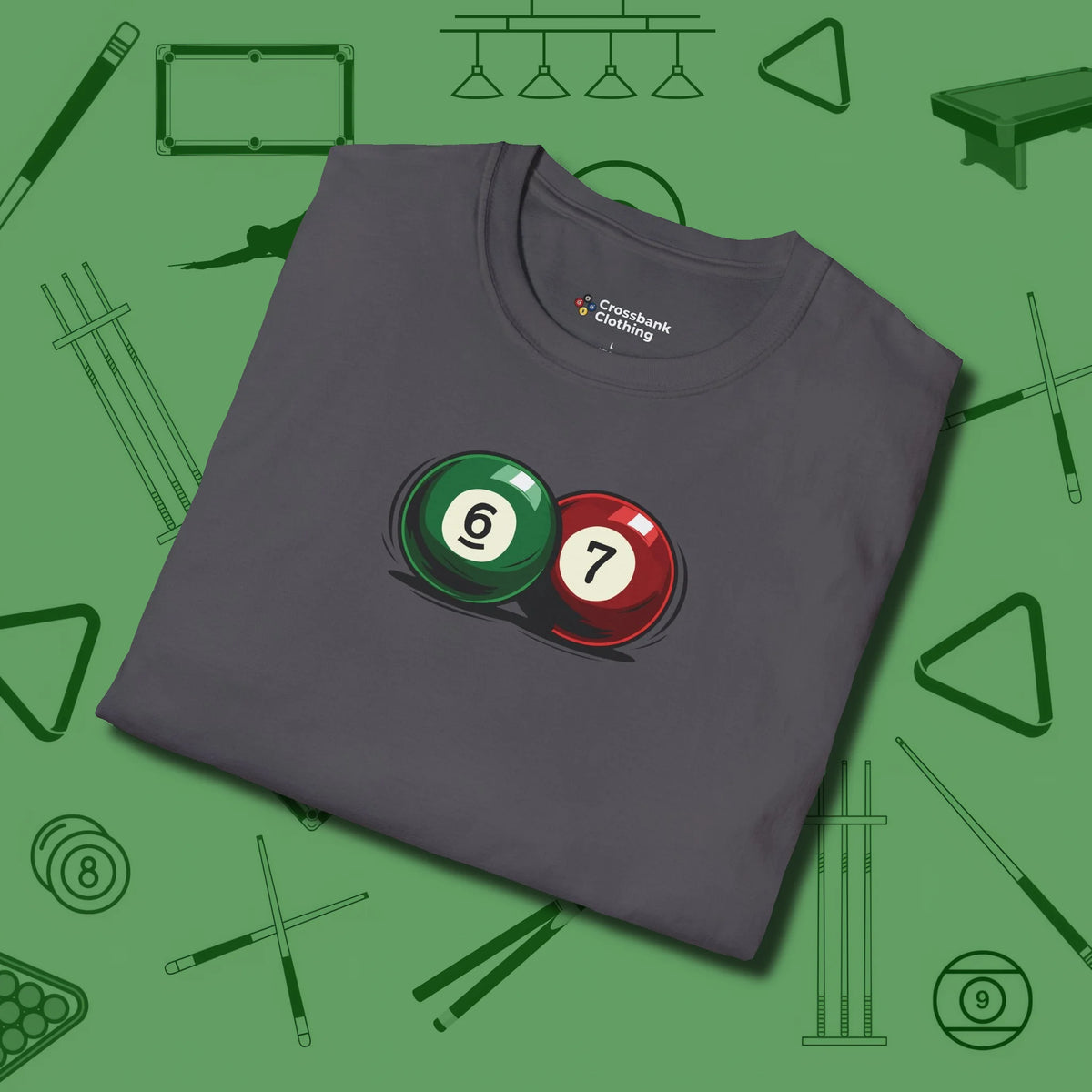 Six Seven T-Shirt, folded view, in Charcoal smart apparel for strategic players