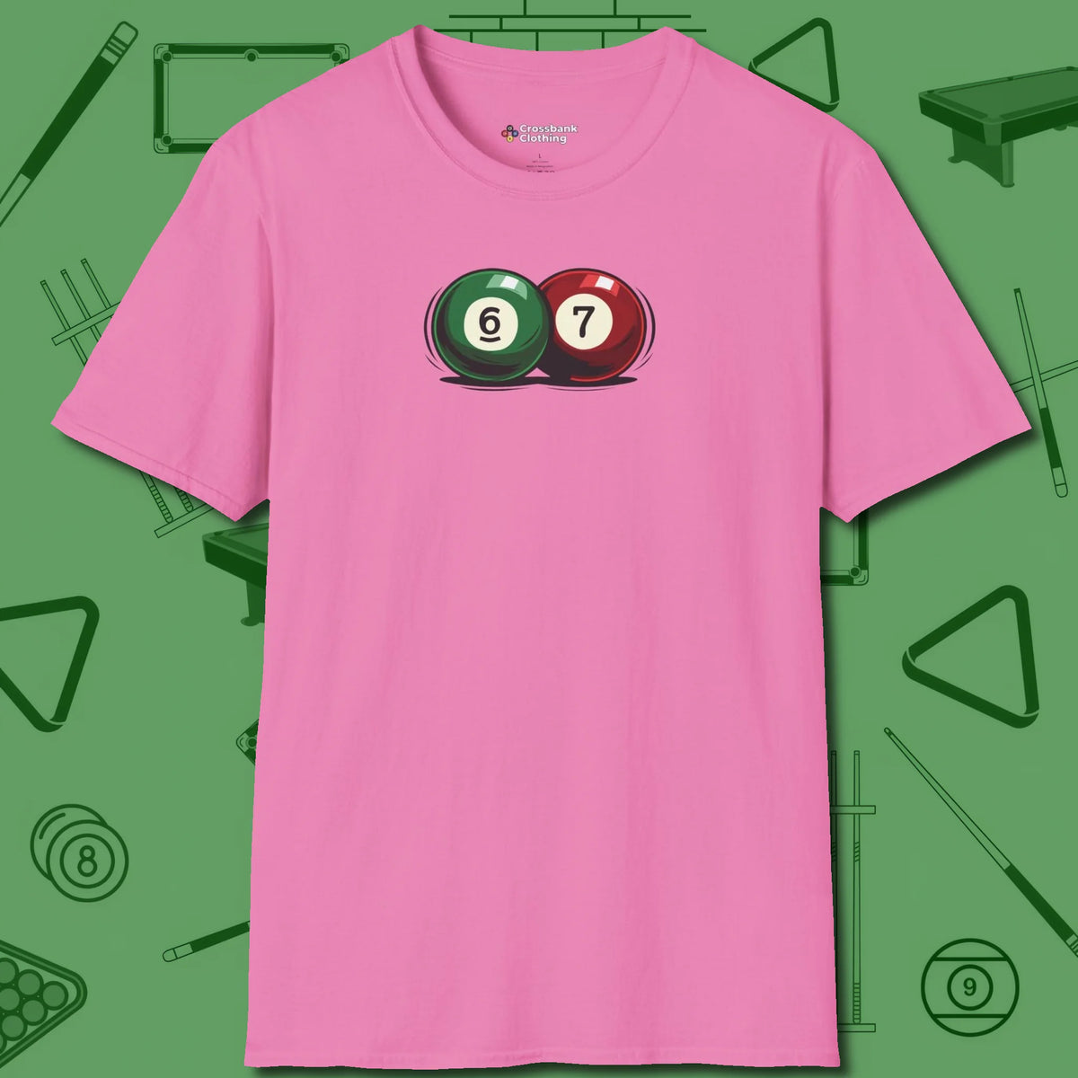 Six Seven T-Shirt, front view, in Azalea from chalk to clutch, look the part