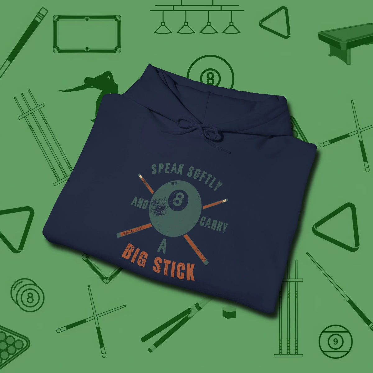 Speak Softly and Carry a Big Stick Hoodie, folded view, in Navy because the table is your battlefield