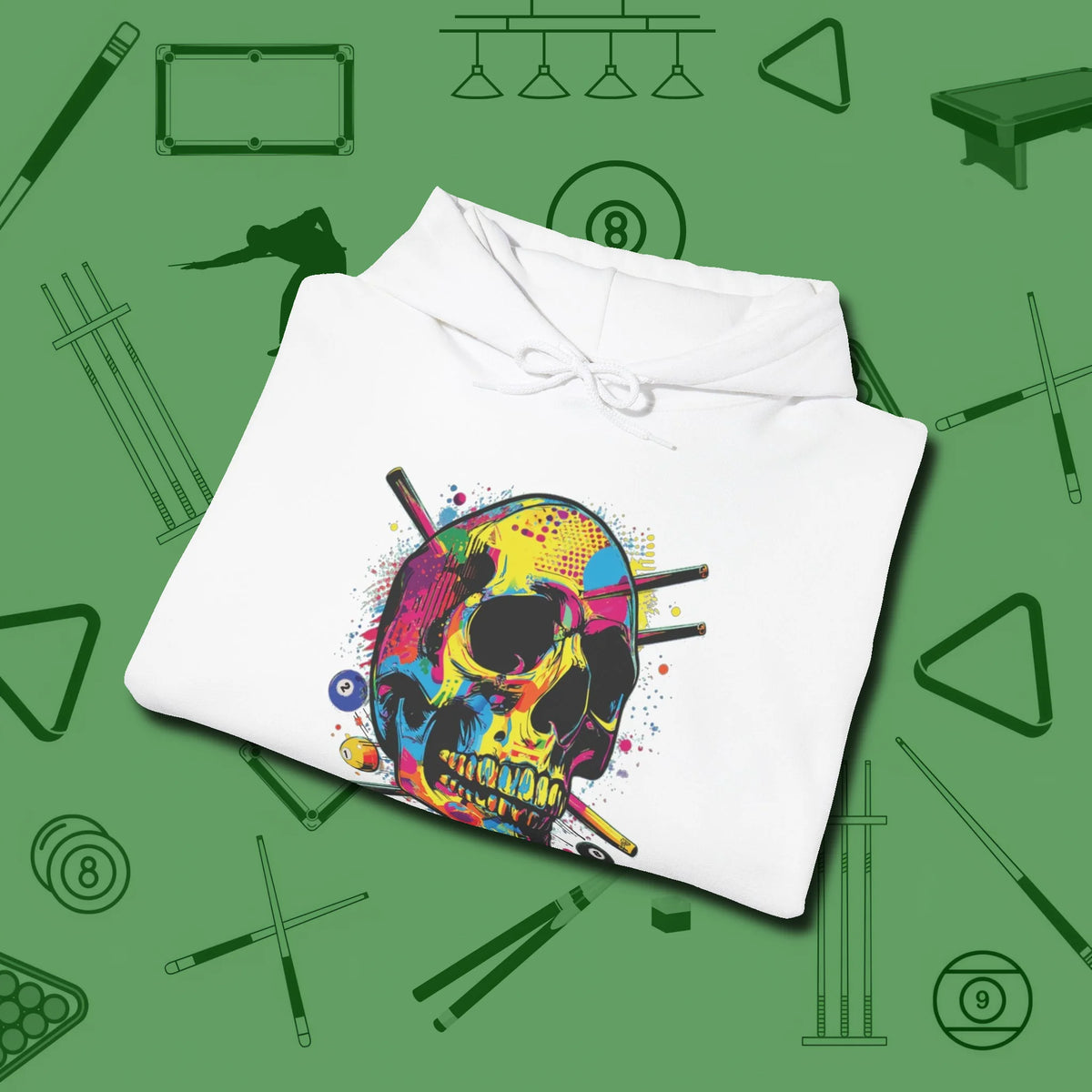 Stabbed Skull Hoodie, folded view, in White perfect for players with quiet fire