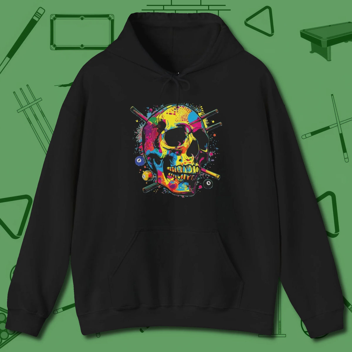 Stabbed Skull Hoodie, front view, in Black clean lines for dirty minds