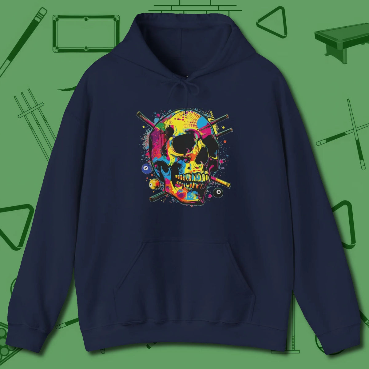 Stabbed Skull Hoodie, front view, in Navy for hustlers who keep it honest