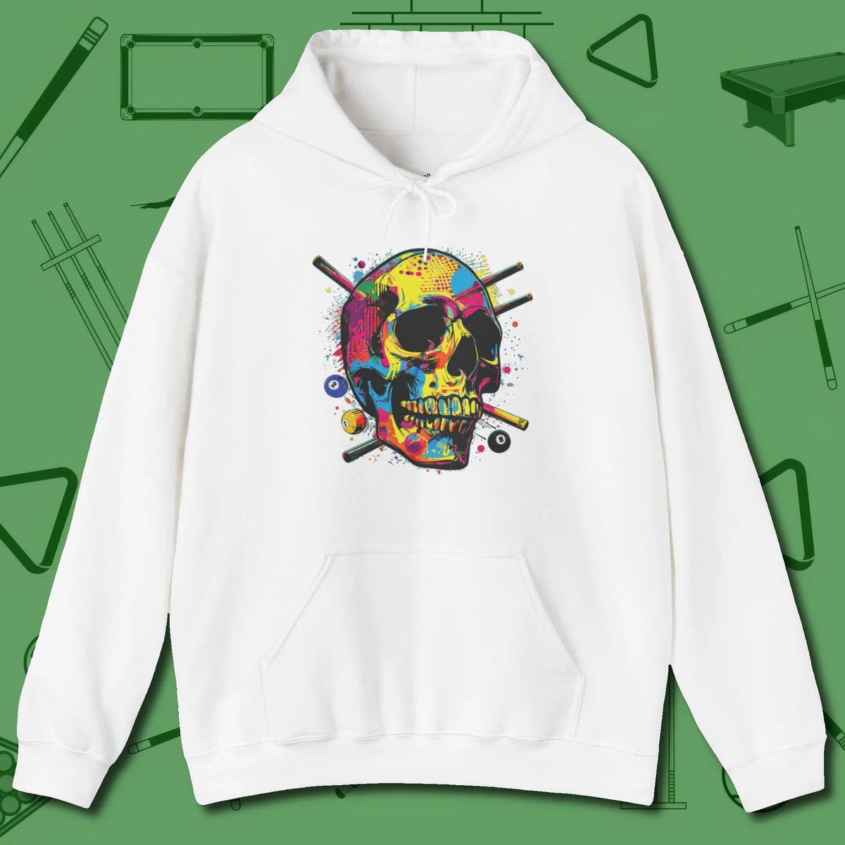 Stabbed Skull Hoodie, front view, in White for hustlers who keep it honest