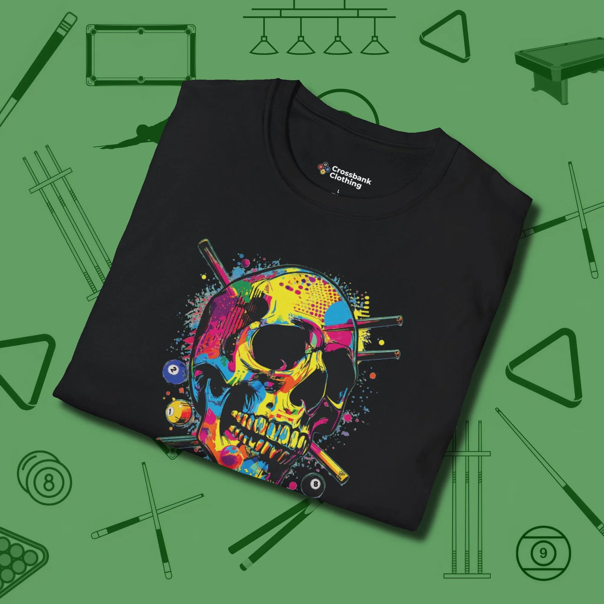 Stabbed Skull T-Shirt, folded view, in Black cue up respect every time you wear it