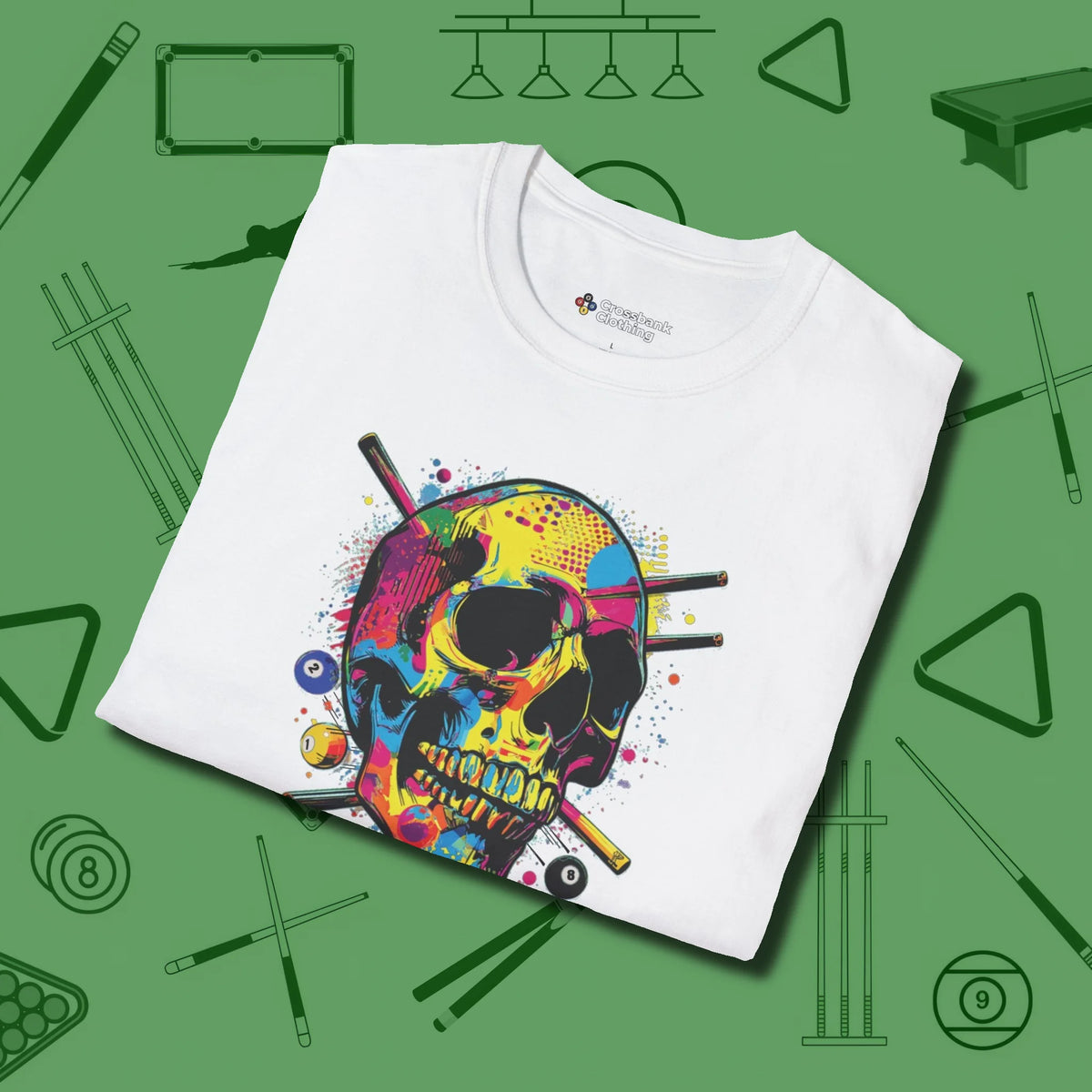 Stabbed Skull T-Shirt, folded view, in White table-tested, street-approved style