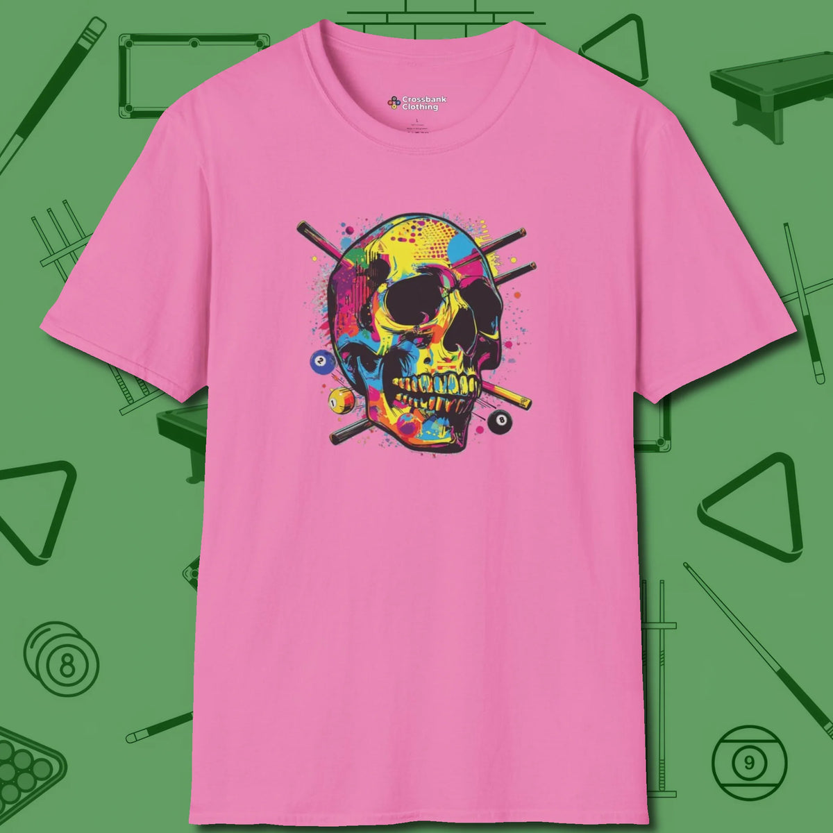 Stabbed Skull T-Shirt, front view, in Azalea play in style, win in silence