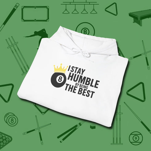 Stay Humble Eight Ball Hoodie, folded view, in White ideal for clean hits and clean fits