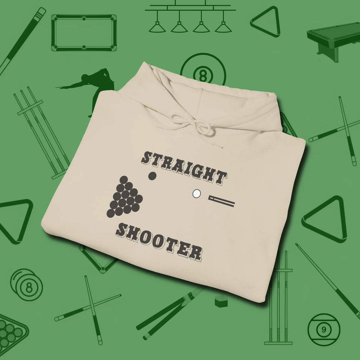 Straight Shooter Hoodie, folded view, in Sand helps your stroke and your style