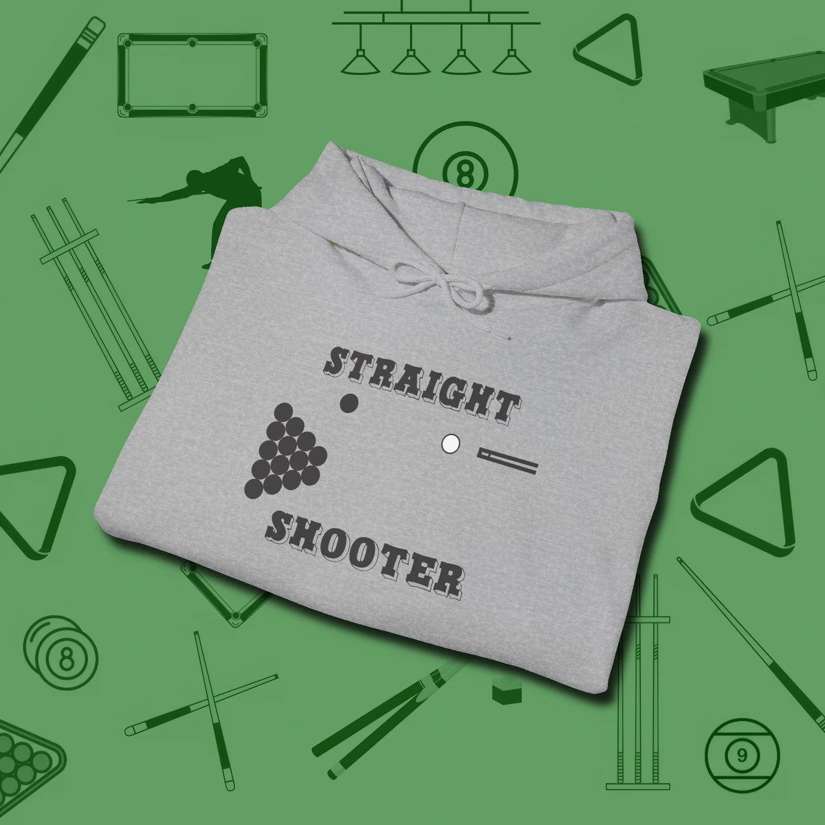 Straight Shooter Hoodie, folded view, in Sport Grey where style and cue discipline collide