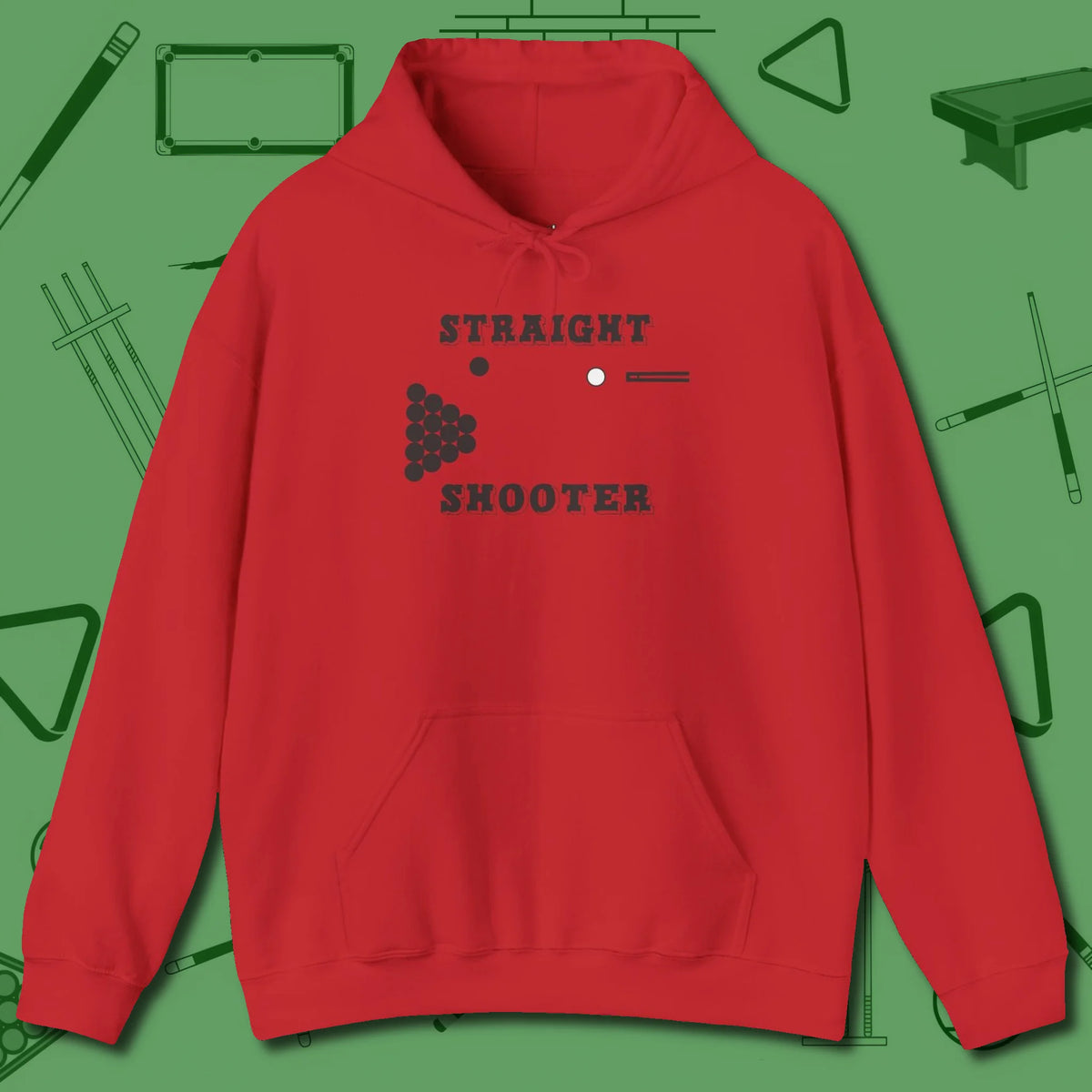 Straight Shooter Hoodie, front view, in Red your secret weapon off the table