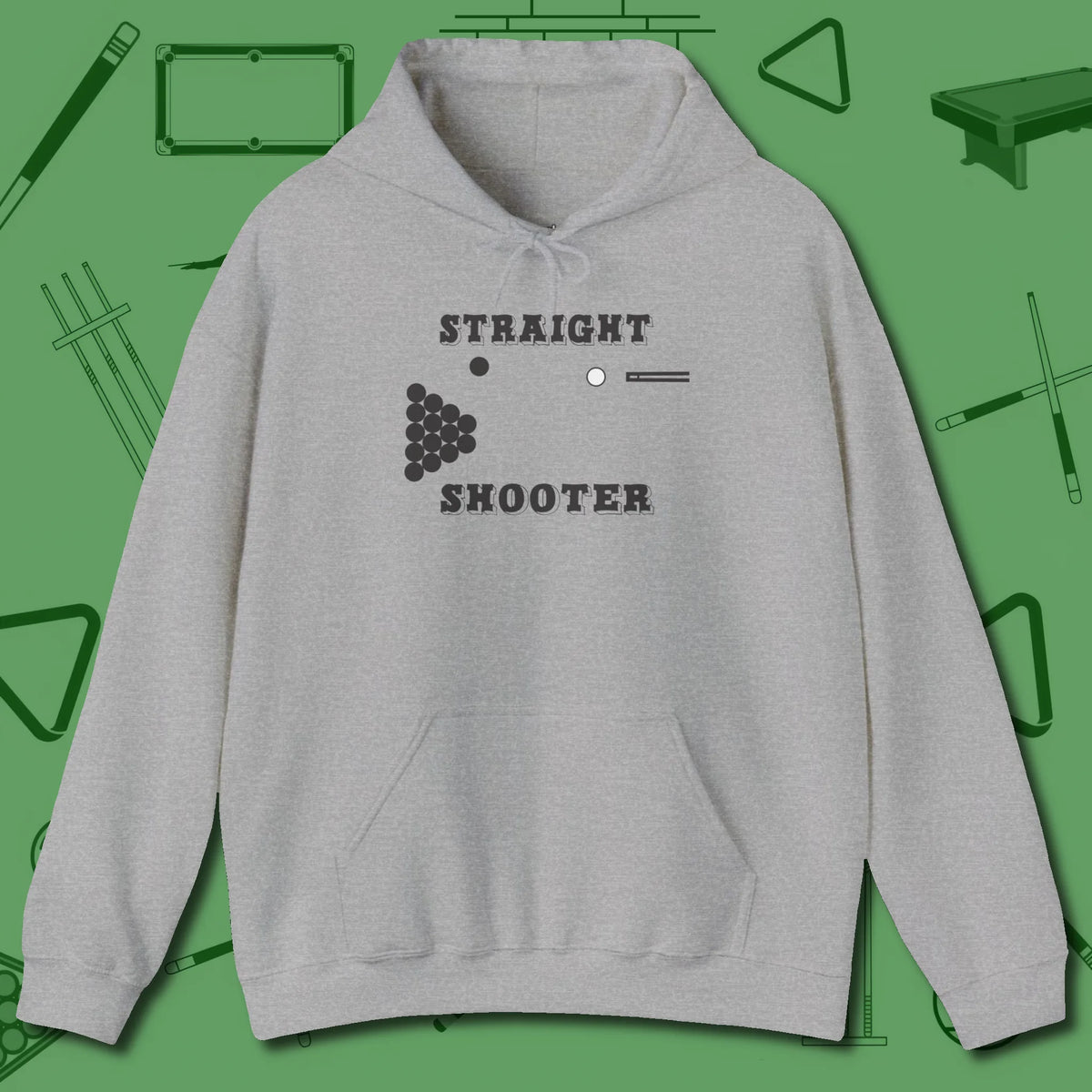 Straight Shooter Hoodie, front view, in Sport Grey helps your stroke and your style