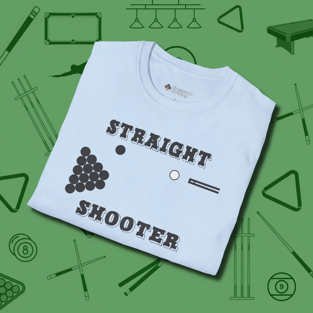 Straight Shooter T-Shirt, folded view, in Light Blue what champions wear between racks