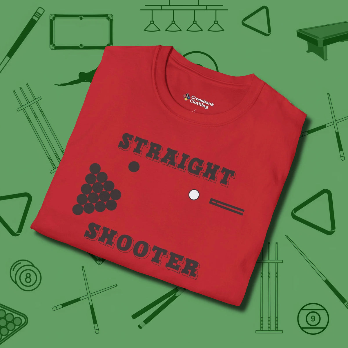 Straight Shooter T-Shirt, folded view, in Red smart apparel for strategic players