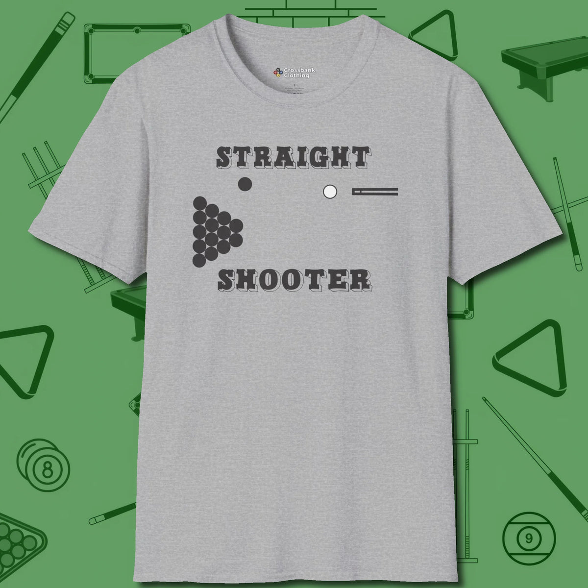 Straight Shooter T-Shirt, front view, in Sport Grey what champions wear between racks