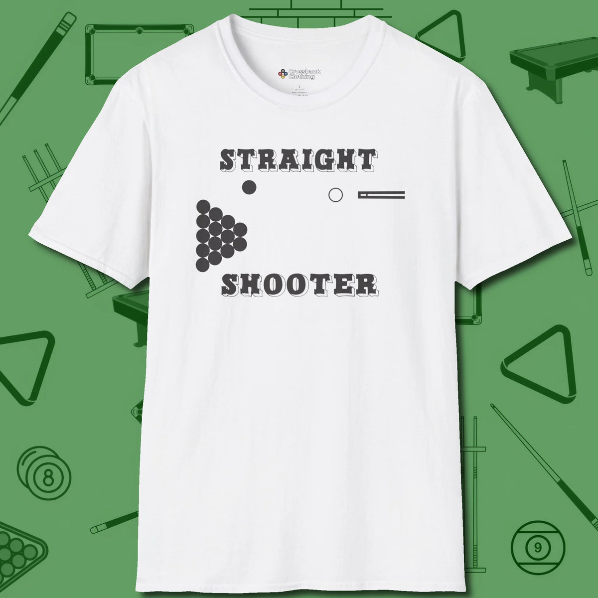Straight Shooter T-Shirt, front view, in White from chalk to clutch, look the part