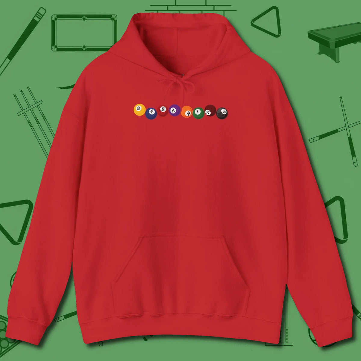 Swearing Balls Hoodie, front view, in Red helps your stroke and your style