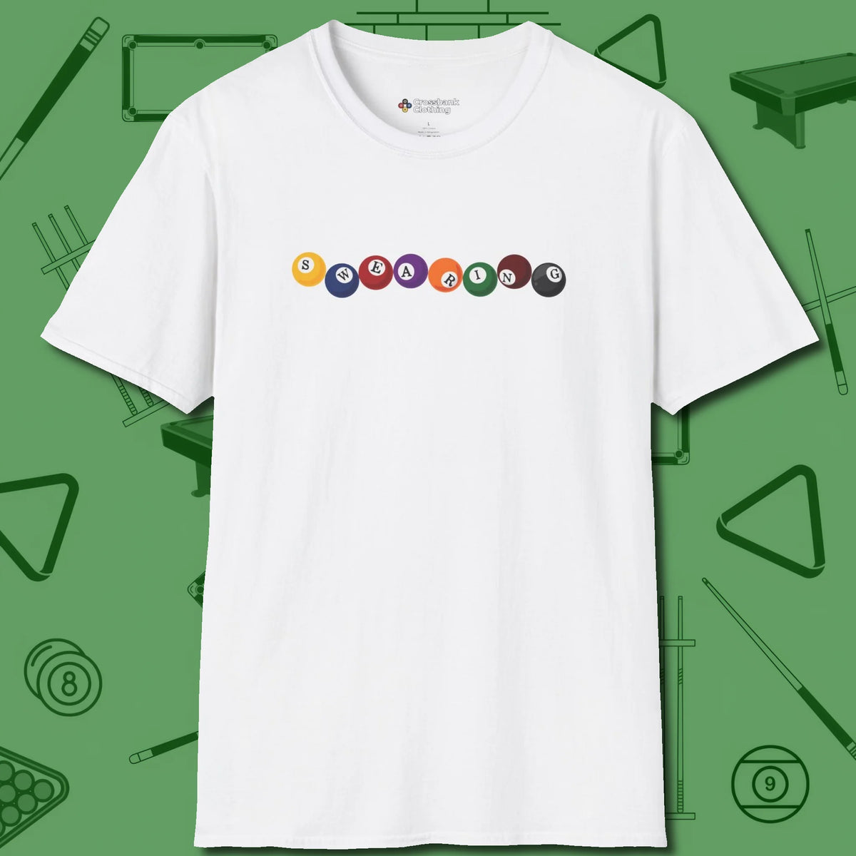 Swearing Ball T-Shirt, front view, in White confidence stitched in every seam