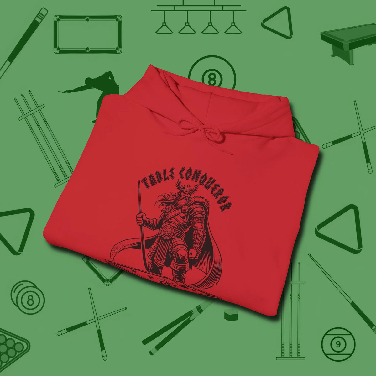 Table Conqueror Hoodie, folded view, in Red styled to dominate from rack to run-out