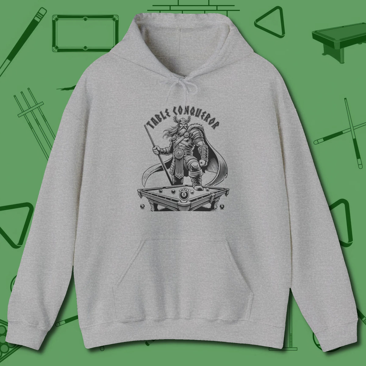Table Conqueror Hoodie, front view, in Sport Grey fashion with break-and-run energy