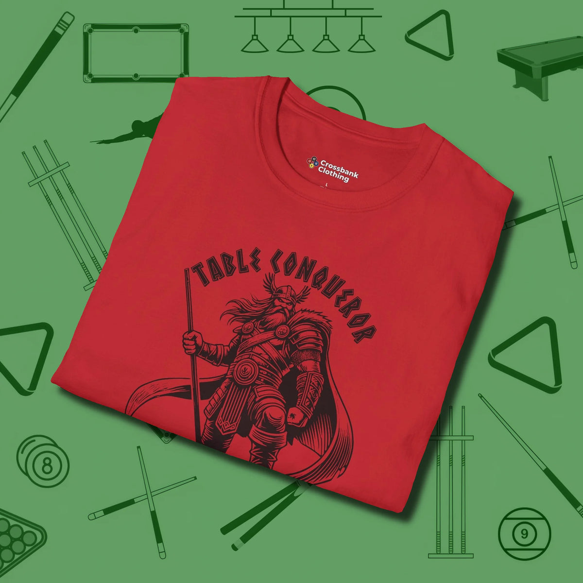 Table Conqueror T-Shirt, folded view, in Red smart apparel for strategic players