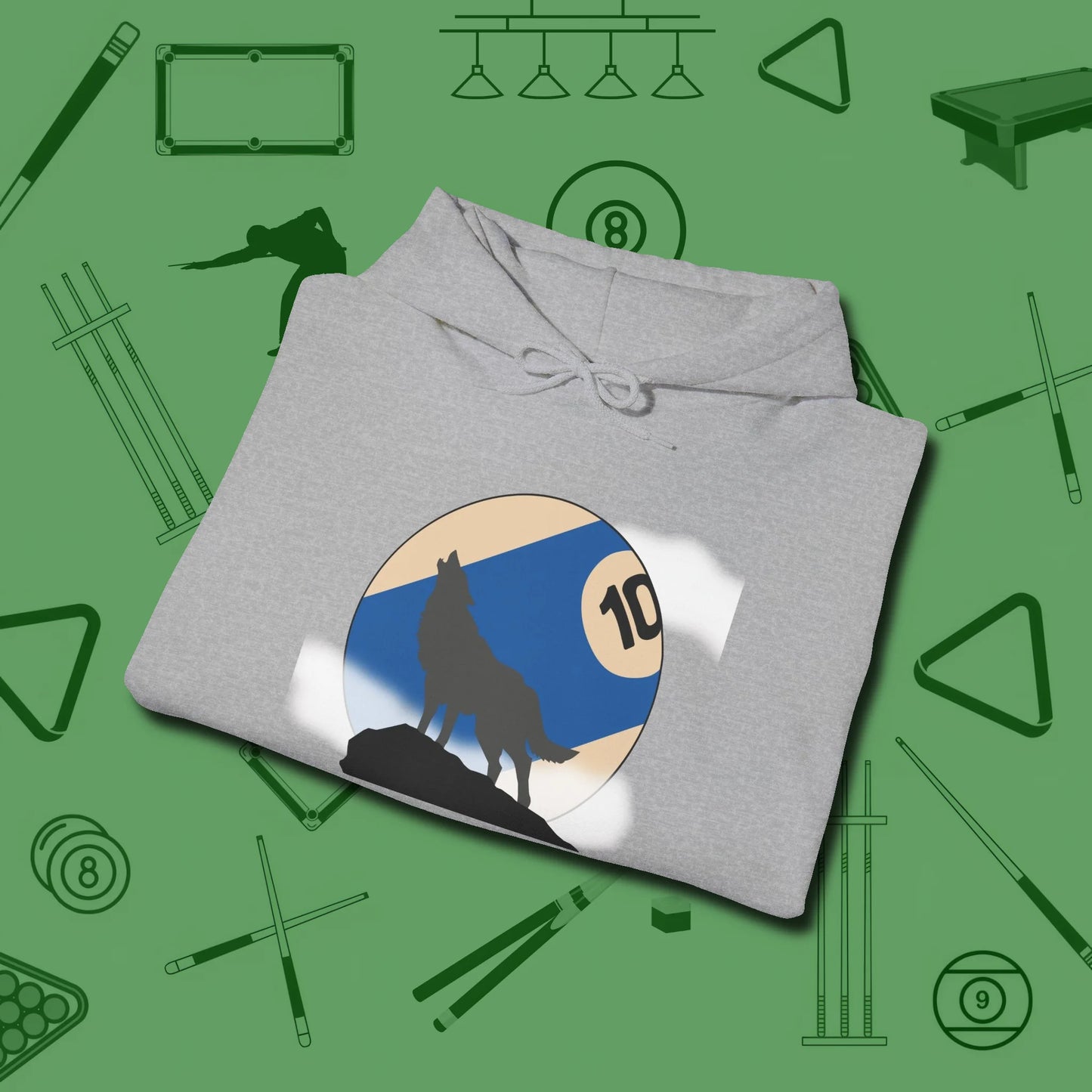 Ten Ball Wolf Hoodie, folded view, in Sport Grey style that banks as hard as you do