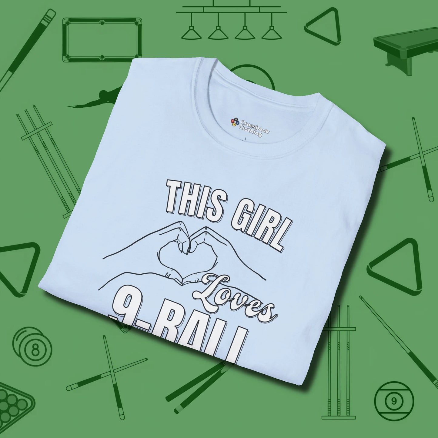 This Girl Loves 9 Ball T-Shirt, folded view, in Light Blue make every shot — and outfit — count