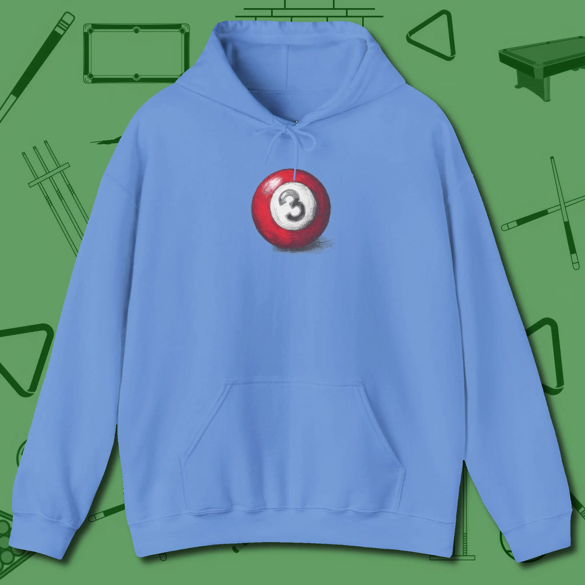 Three Ball Sketch Hoodie, front view, in Carolina Blue what champions wear between racks