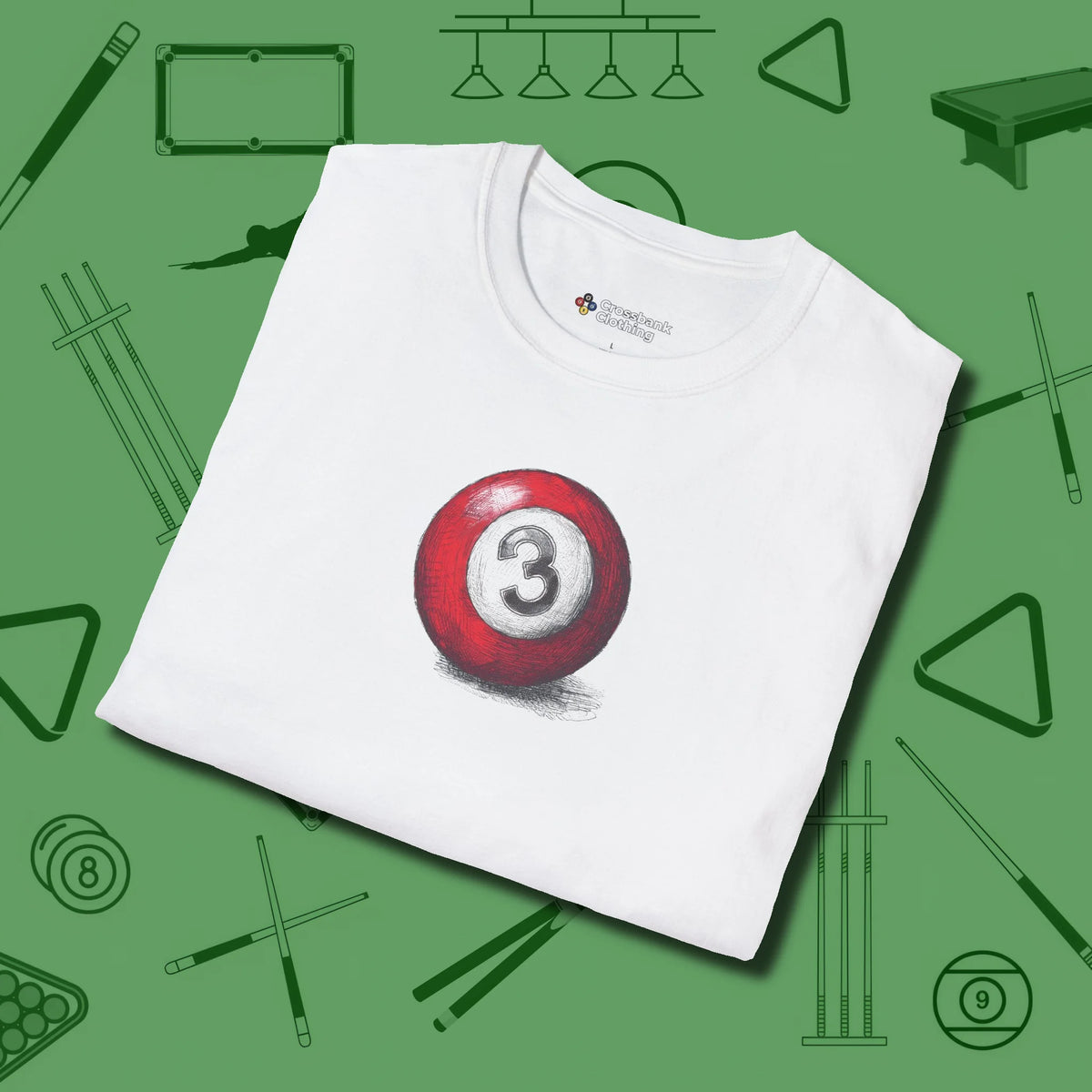 Three Ball Sketch T-Shirt, folded view, in White the official uniform of the after-hours crew
