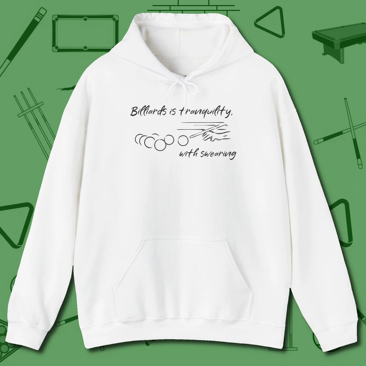 Tranquility With Swearing Hoodie, front view, in White for hustlers who keep it honest