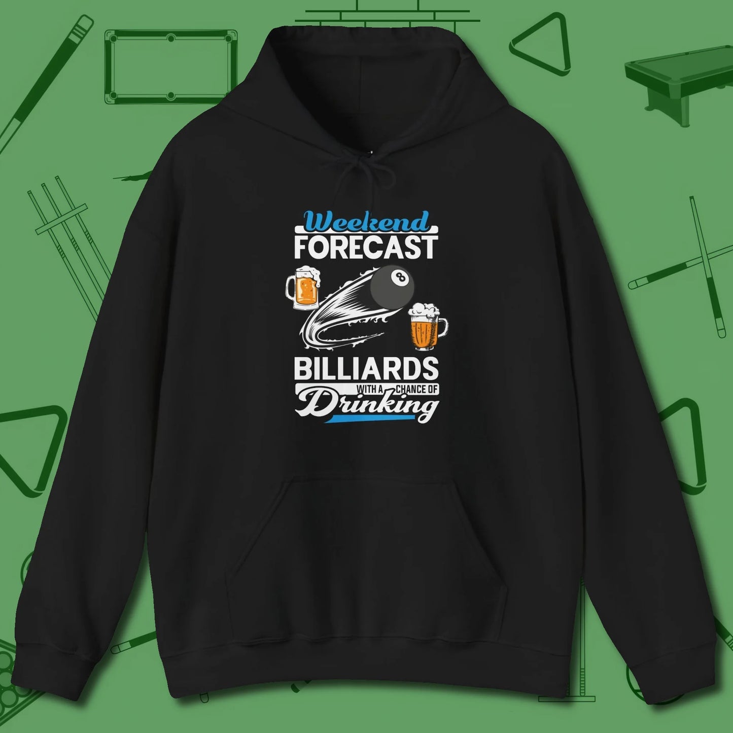 Weekend Forecast Hoodie, front view, in Black attitude built for the long haul