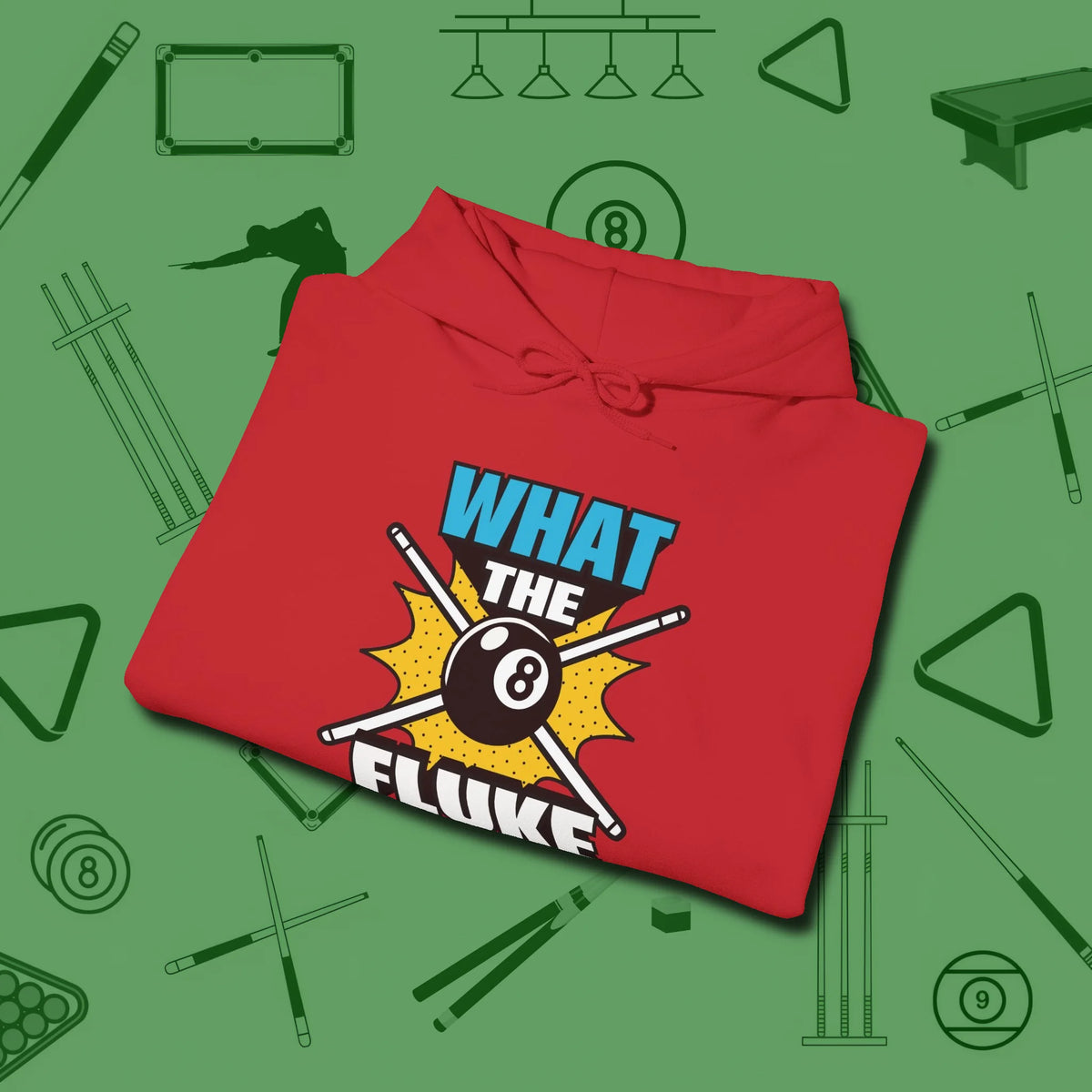 What The Fluke Funny Hoodie, folded view, in Red look good while calling your pocket