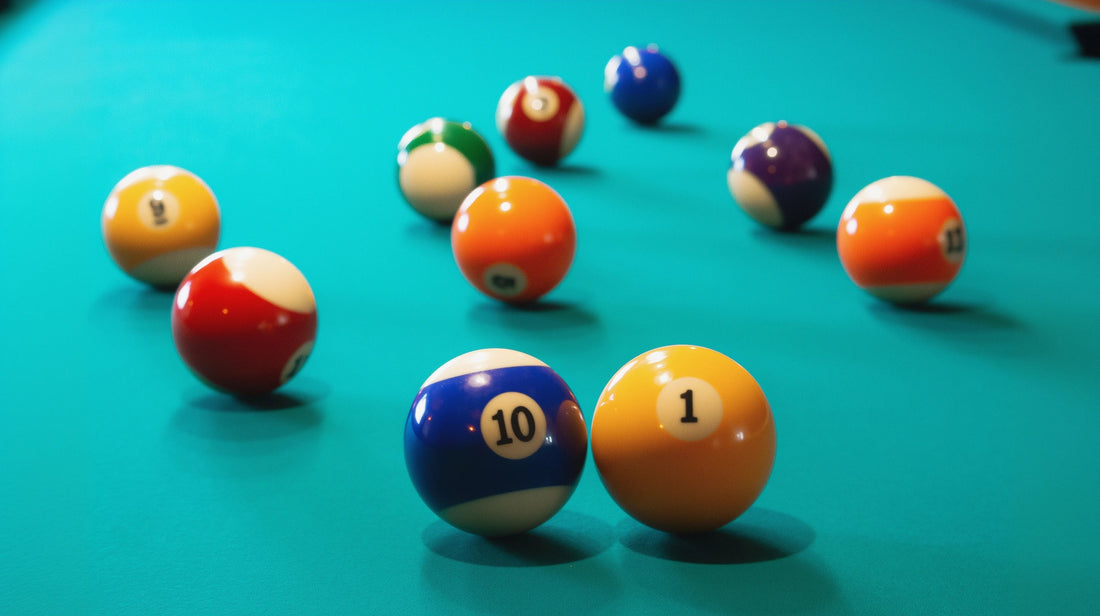 billiard balls spread out on a table