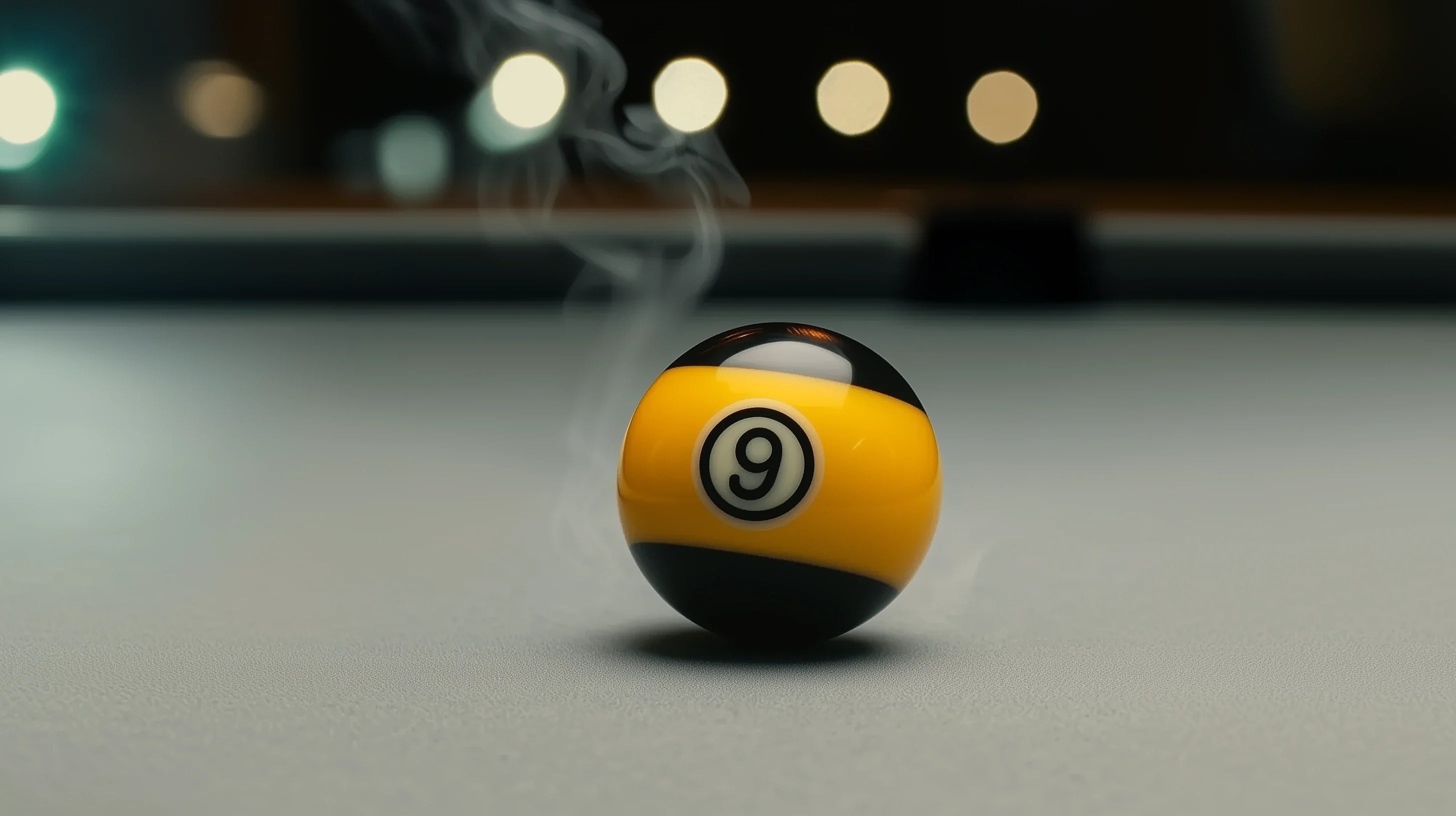 Nine ball with faint smoke coming from it