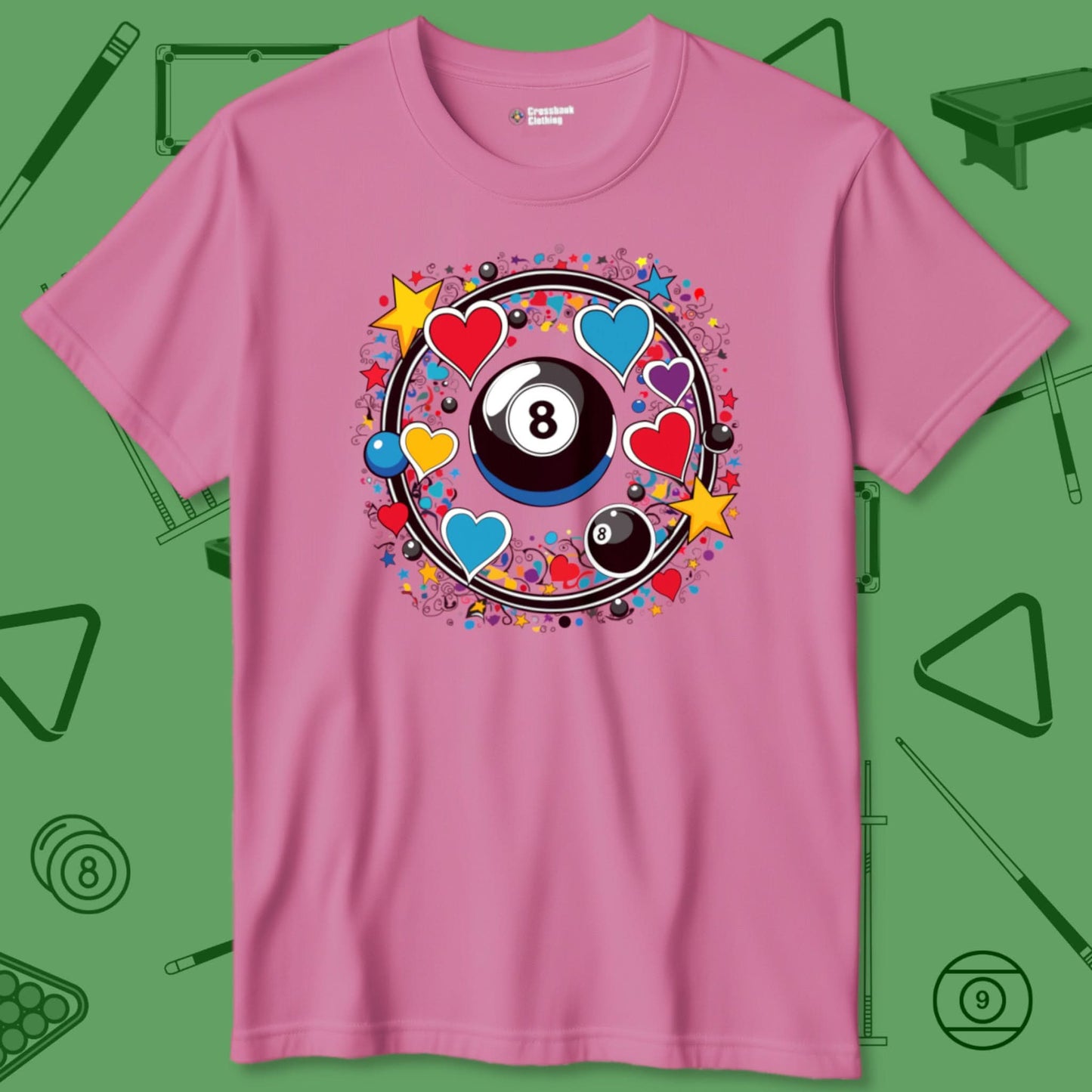 A T-Shirt with billiards-themed design from Crossbank Clothing