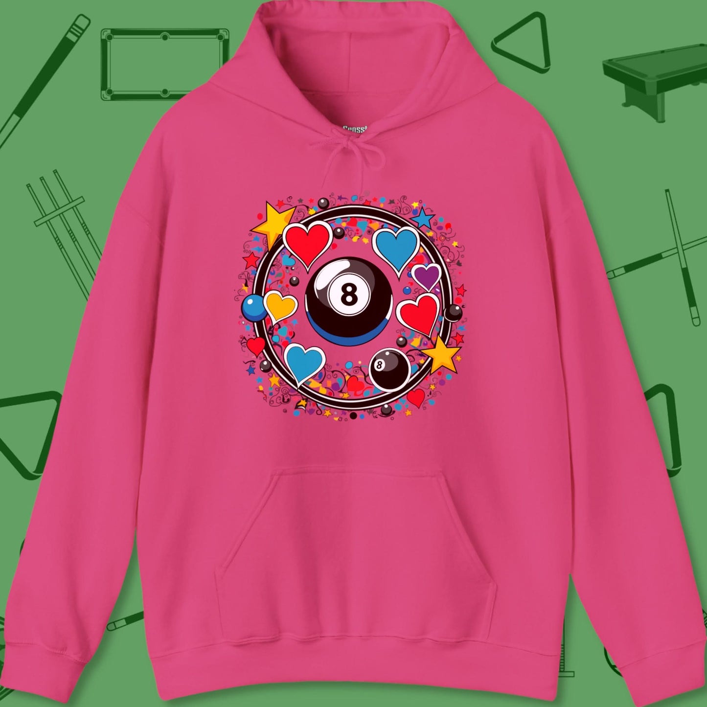 A Hoodie with billiards-themed design from Crossbank Clothing