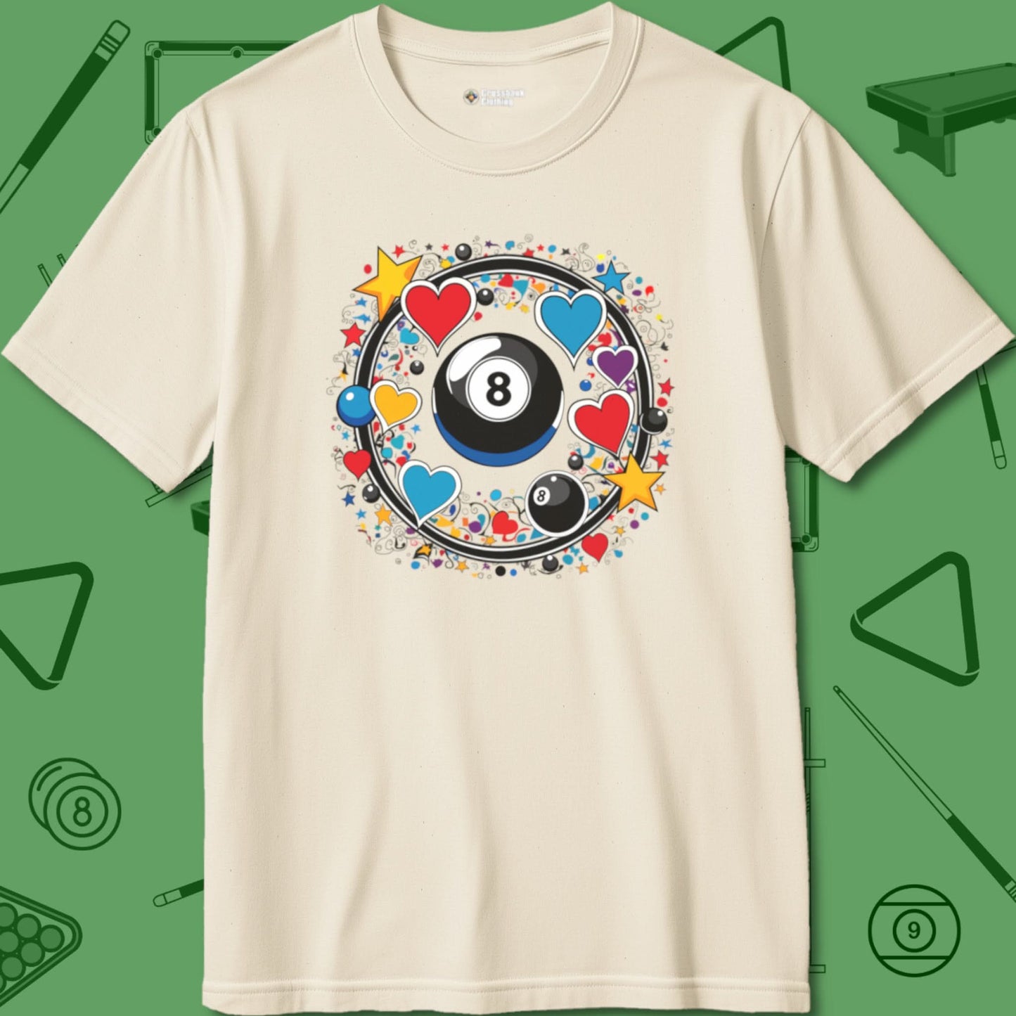 A T-Shirt with billiards-themed design from Crossbank Clothing