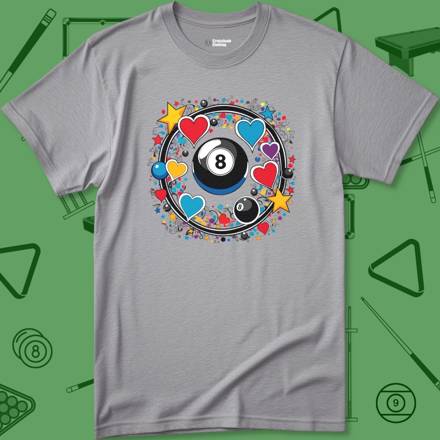 A T-Shirt with billiards-themed design from Crossbank Clothing